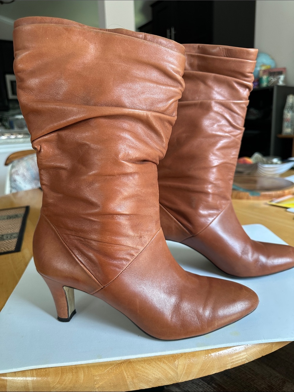 Alex Marie Slouchy Mid-Heel Tan Leather Boots